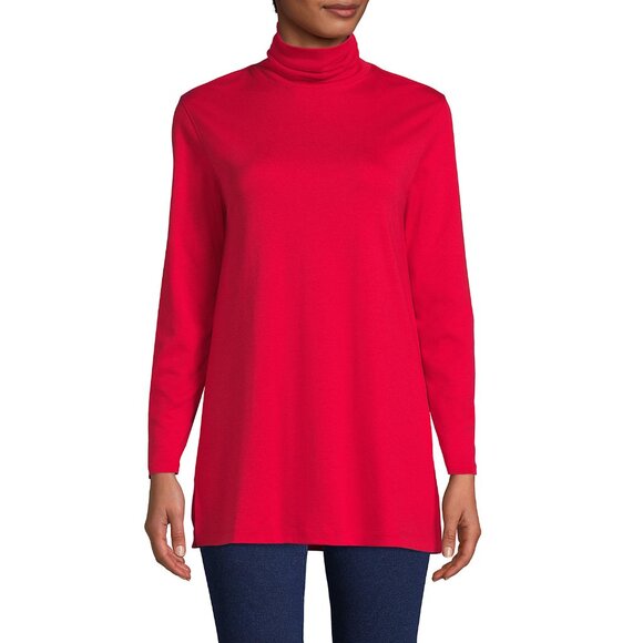 Lands End Women's Supima Cotton Turtleneck Tunic Classic Cherry Red Color size 4 - Picture 1 of 5